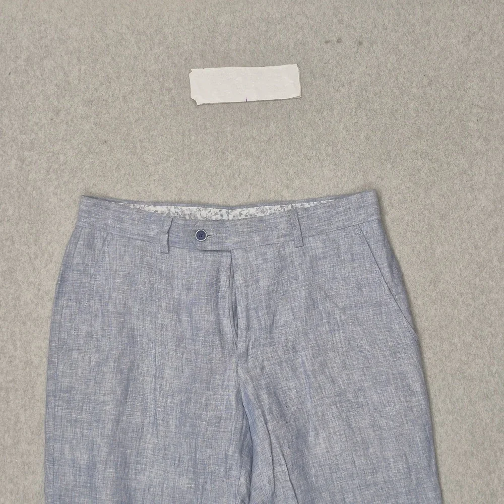Bar III Men Pants 30W 30L Blue Linen Dress Pants Button Slim 26